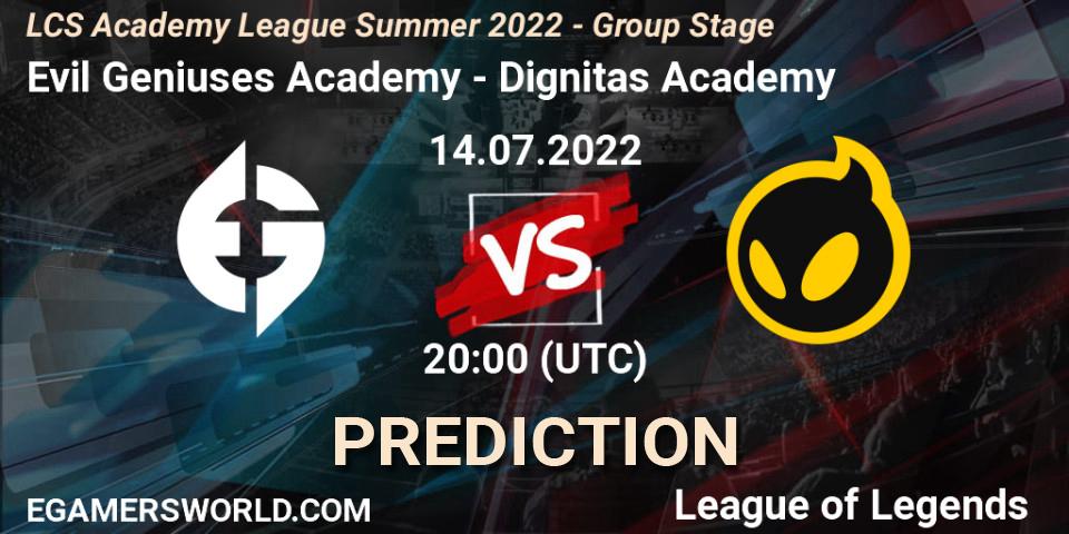 Prognose für das Spiel Evil Geniuses Academy VS Dignitas Academy. 14.07.22. LoL - LCS Academy League Summer 2022 - Group Stage