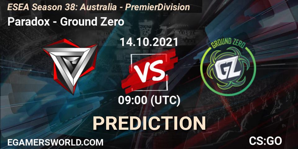 Prognose für das Spiel Paradox VS Ground Zero. 14.10.21. CS2 (CS:GO) - ESEA Season 38: Australia - Premier Division