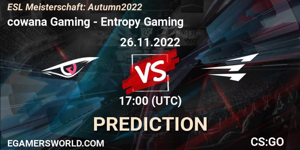 Prognose für das Spiel cowana Gaming VS Entropy Gaming. 26.11.22. CS2 (CS:GO) - ESL Meisterschaft: Autumn 2022