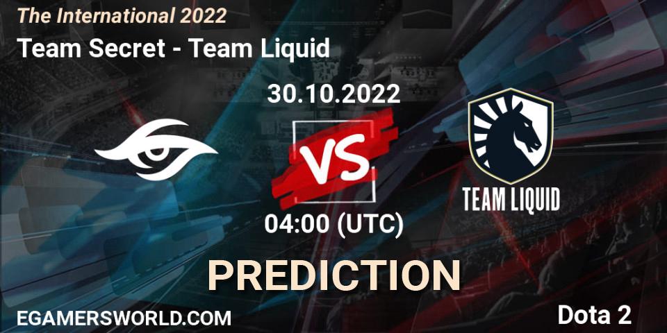 Prognose für das Spiel Team Secret VS Team Liquid. 30.10.22. Dota 2 - The International 2022