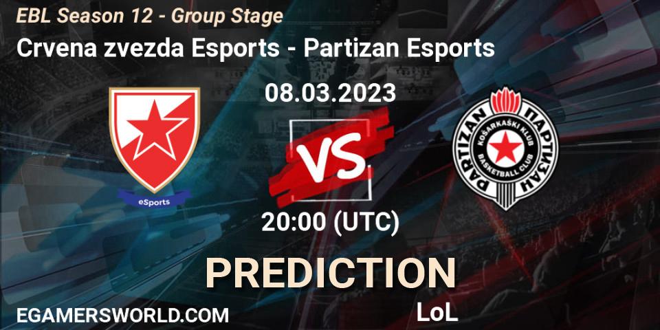 Prognose für das Spiel Crvena zvezda Esports VS Partizan Esports. 08.03.23. LoL - EBL Season 12 - Group Stage