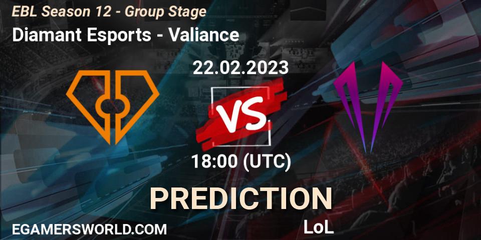 Prognose für das Spiel Diamant Esports VS Valiance. 22.02.23. LoL - EBL Season 12 - Group Stage