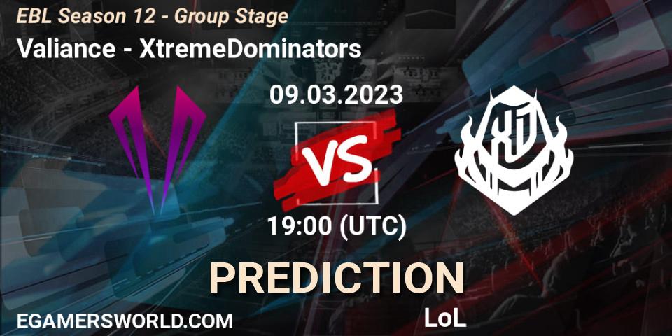 Prognose für das Spiel Valiance VS XtremeDominators. 09.03.23. LoL - EBL Season 12 - Group Stage