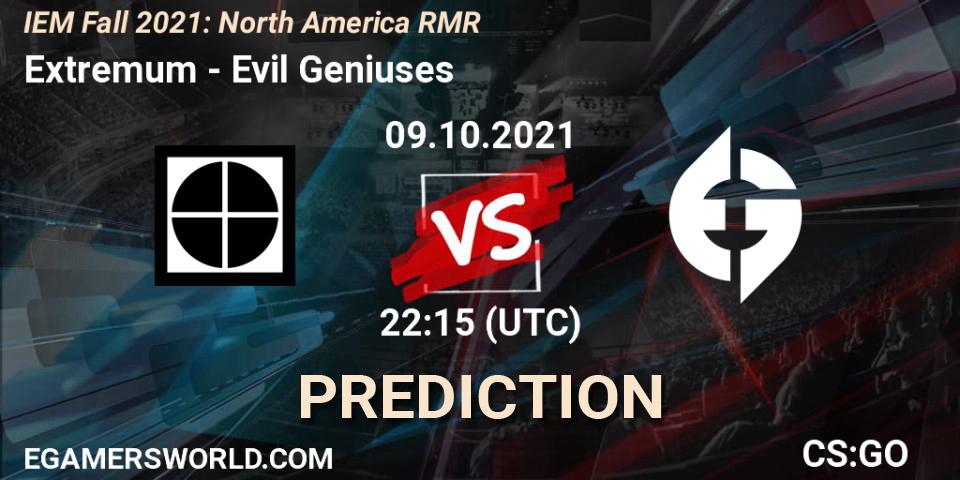 Prognose für das Spiel Extremum VS Evil Geniuses. 09.10.21. CS2 (CS:GO) - IEM Fall 2021: North America RMR