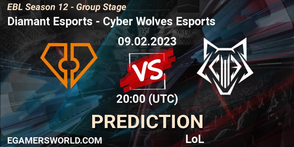 Prognose für das Spiel Diamant Esports VS Cyber Wolves Esports. 09.02.23. LoL - EBL Season 12 - Group Stage