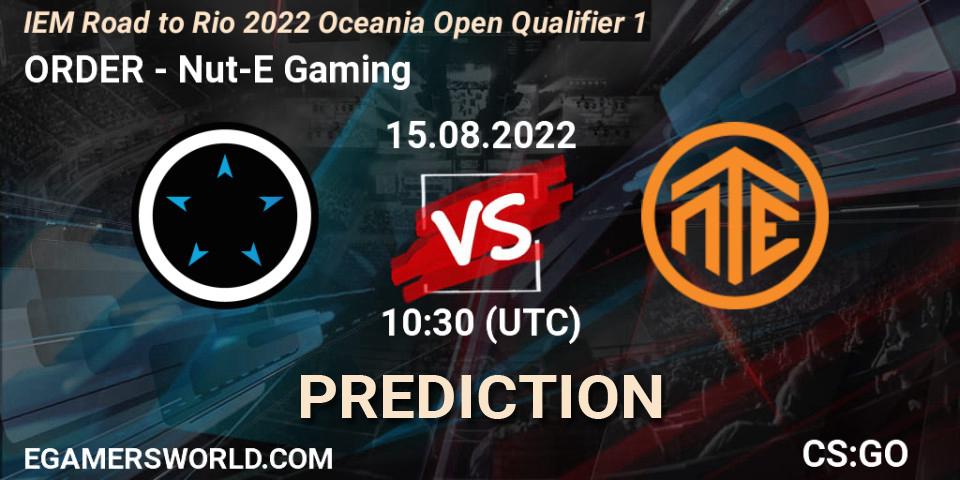 Prognose für das Spiel ORDER VS Nut-E Gaming. 15.08.22. CS2 (CS:GO) - IEM Road to Rio 2022 Oceania Open Qualifier 1