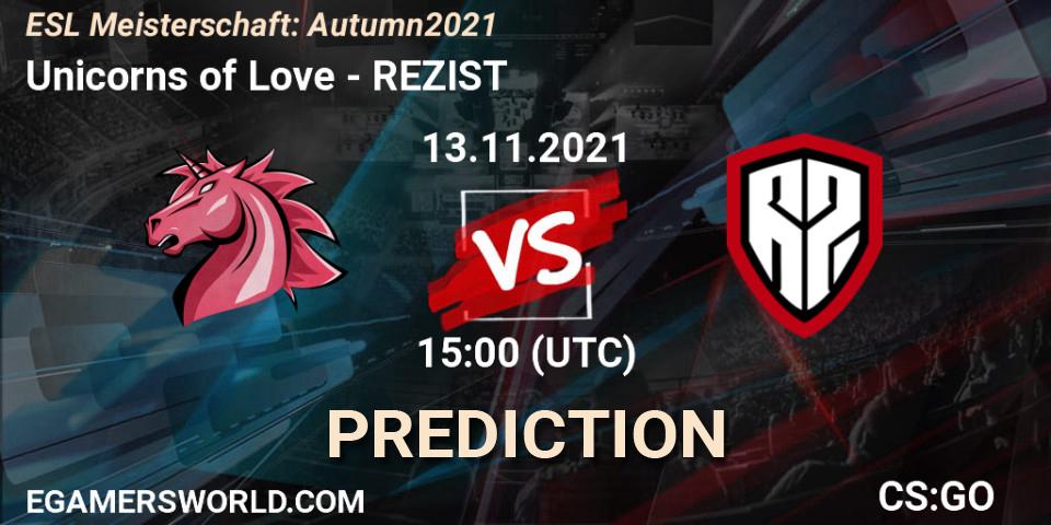 Prognose für das Spiel Unicorns of Love VS REZIST. 13.11.21. CS2 (CS:GO) - ESL Meisterschaft: Autumn 2021