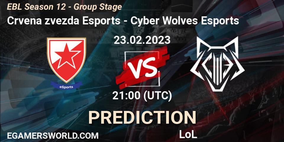 Prognose für das Spiel Crvena zvezda Esports VS Cyber Wolves Esports. 23.02.23. LoL - EBL Season 12 - Group Stage