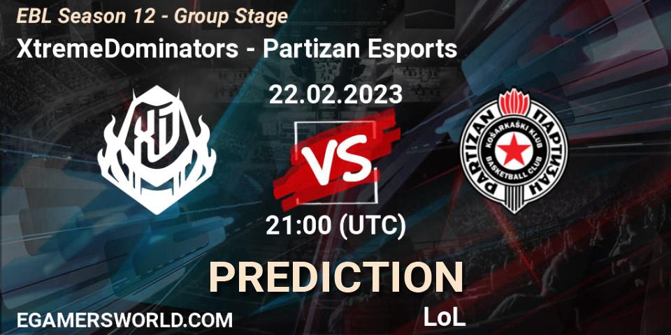 Prognose für das Spiel XtremeDominators VS Partizan Esports. 22.02.23. LoL - EBL Season 12 - Group Stage