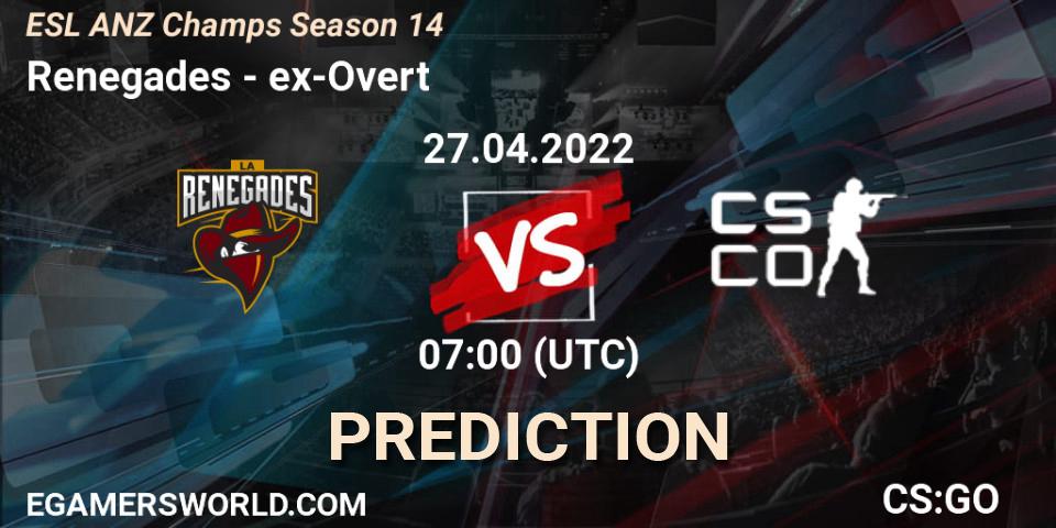 Prognose für das Spiel Renegades VS ex-Overt. 27.04.22. CS2 (CS:GO) - ESL ANZ Champs Season 14