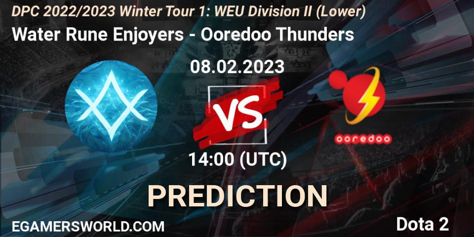 Prognose für das Spiel Water Rune Enjoyers VS Ooredoo Thunders. 08.02.23. Dota 2 - DPC 2022/2023 Winter Tour 1: WEU Division II (Lower)