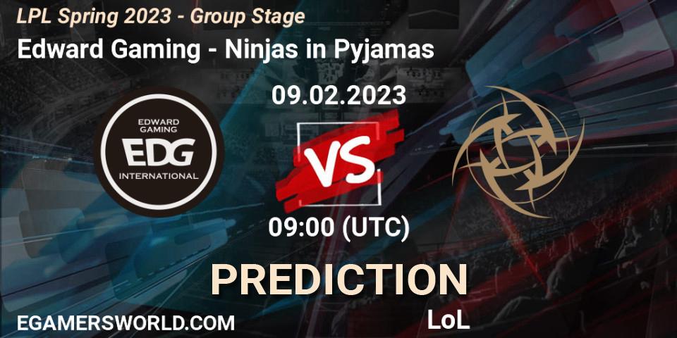 Prognose für das Spiel Edward Gaming VS Ninjas in Pyjamas. 09.02.23. LoL - LPL Spring 2023 - Group Stage