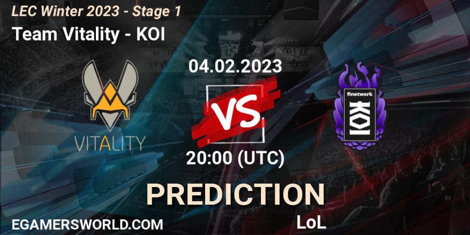 Prognose für das Spiel Team Vitality VS KOI. 04.02.23. LoL - LEC Winter 2023 - Stage 1