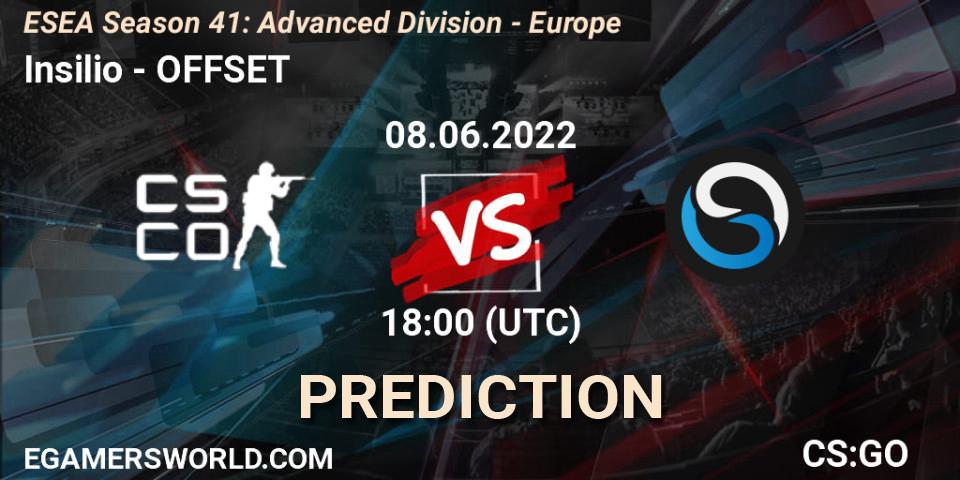 Prognose für das Spiel Insilio VS OFFSET. 08.06.22. CS2 (CS:GO) - ESEA Season 41: Advanced Division - Europe