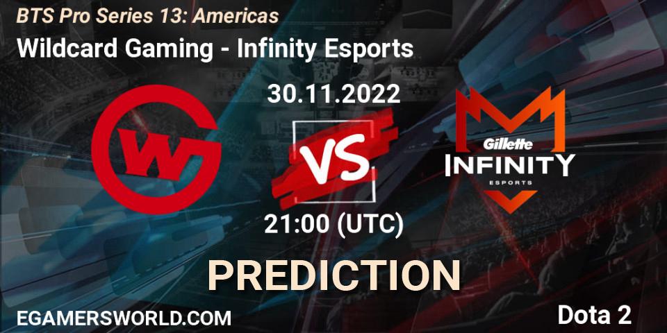 Prognose für das Spiel Wildcard Gaming VS Infinity Esports. 30.11.22. Dota 2 - BTS Pro Series 13: Americas