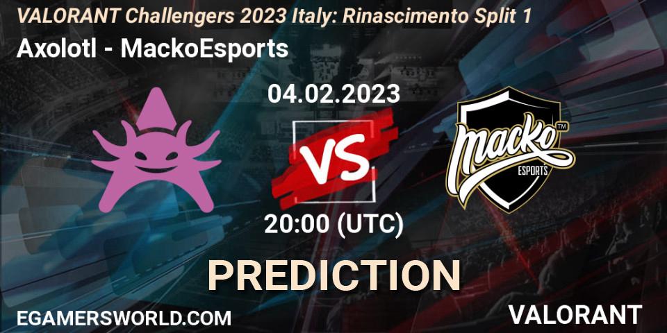 Prognose für das Spiel Axolotl VS MackoEsports. 04.02.23. VALORANT - VALORANT Challengers 2023 Italy: Rinascimento Split 1