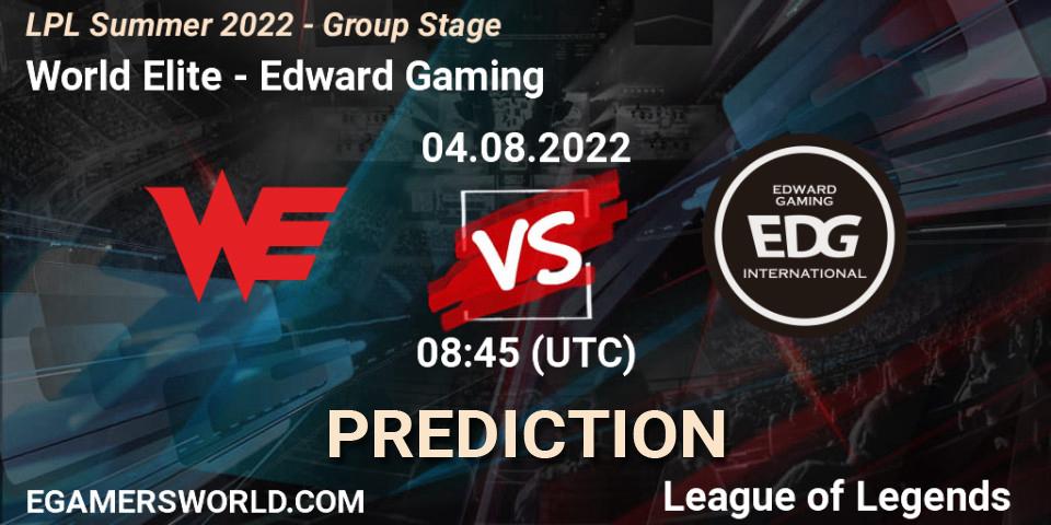 Prognose für das Spiel World Elite VS Edward Gaming. 04.08.22. LoL - LPL Summer 2022 - Group Stage