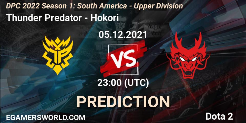 Prognose für das Spiel Thunder Predator VS Hokori. 05.12.21. Dota 2 - DPC 2022 Season 1: South America - Upper Division