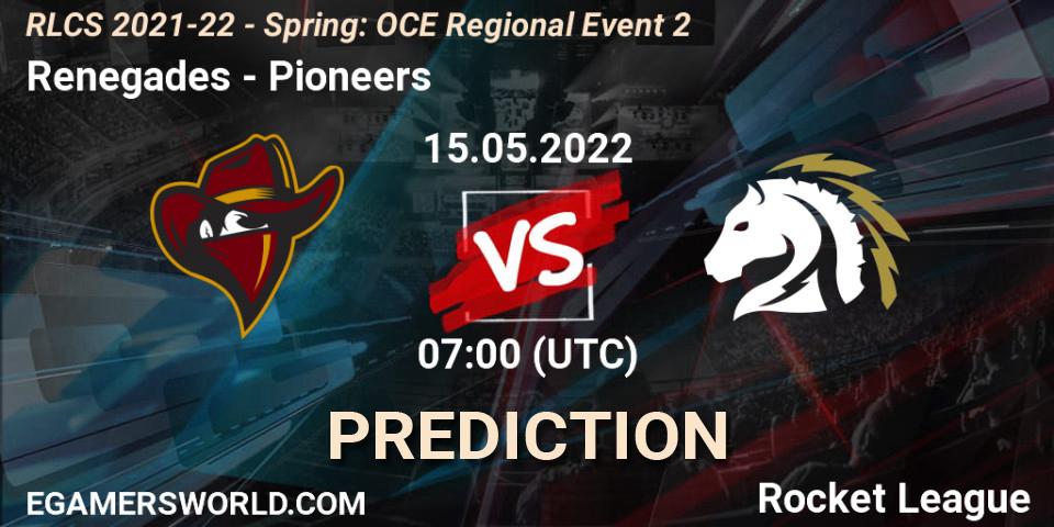 Prognose für das Spiel Renegades VS Pioneers. 15.05.22. Rocket League - RLCS 2021-22 - Spring: OCE Regional Event 2