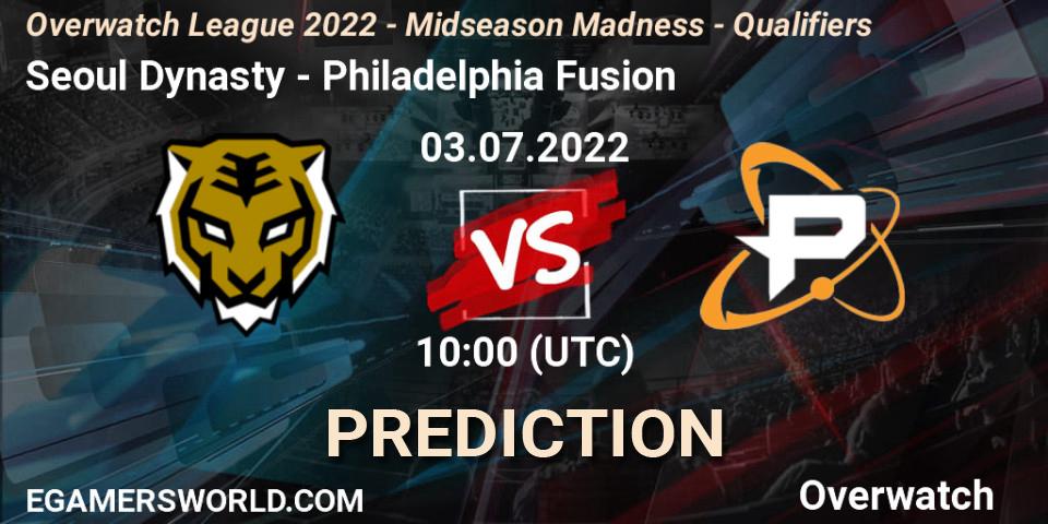 Prognose für das Spiel Seoul Dynasty VS Philadelphia Fusion. 10.07.22. Overwatch - Overwatch League 2022 - Midseason Madness - Qualifiers