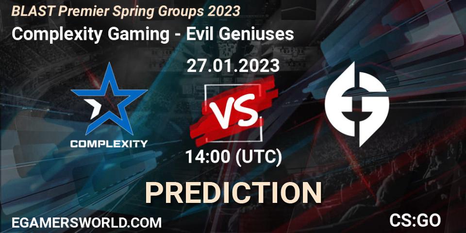 Prognose für das Spiel Complexity Gaming VS Evil Geniuses. 27.01.23. CS2 (CS:GO) - BLAST Premier Spring Groups 2023
