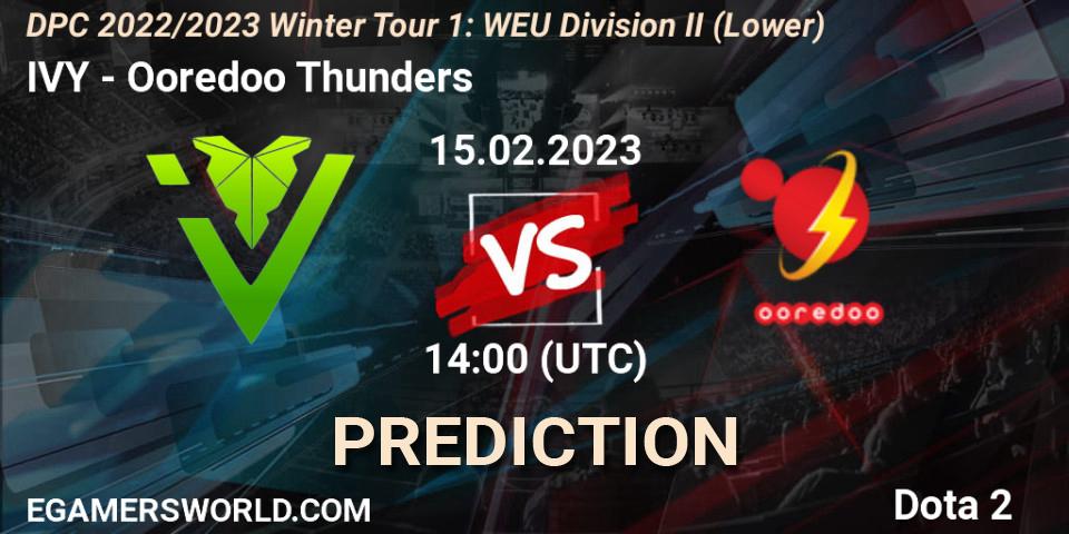 Prognose für das Spiel IVY VS Ooredoo Thunders. 15.02.23. Dota 2 - DPC 2022/2023 Winter Tour 1: WEU Division II (Lower)