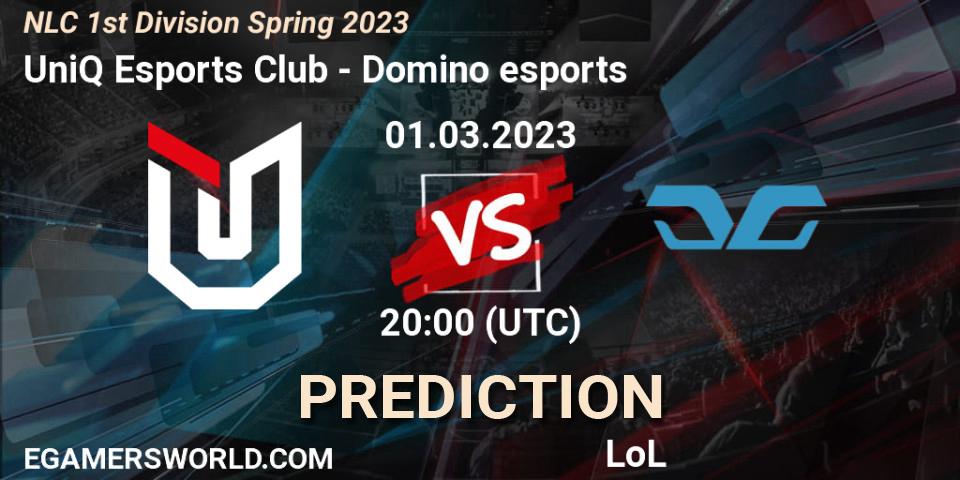 Prognose für das Spiel UniQ Esports Club VS Domino esports. 07.02.23. LoL - NLC 1st Division Spring 2023