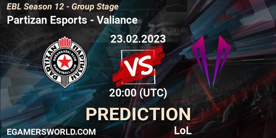 Prognose für das Spiel Partizan Esports VS Valiance. 23.02.23. LoL - EBL Season 12 - Group Stage