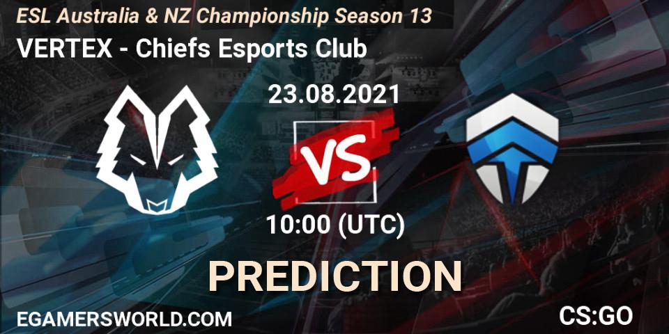 Prognose für das Spiel VERTEX VS Chiefs Esports Club. 23.08.21. CS2 (CS:GO) - ESL Australia & NZ Championship Season 13