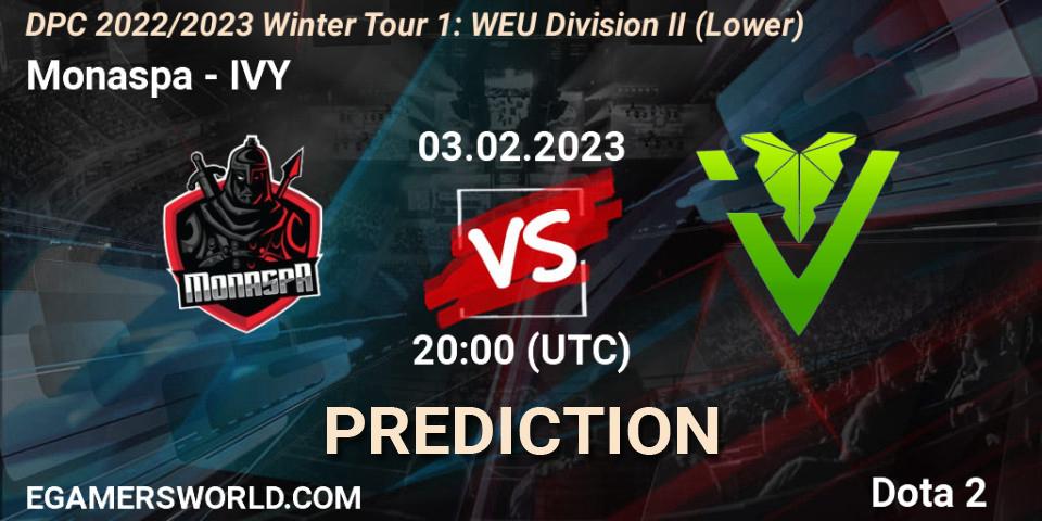 Prognose für das Spiel Monaspa VS IVY. 03.02.23. Dota 2 - DPC 2022/2023 Winter Tour 1: WEU Division II (Lower)