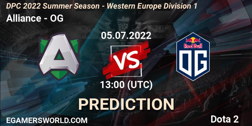 Prognose für das Spiel Alliance VS OG. 05.07.22. Dota 2 - DPC WEU 2021/2022 Tour 3: Division I
