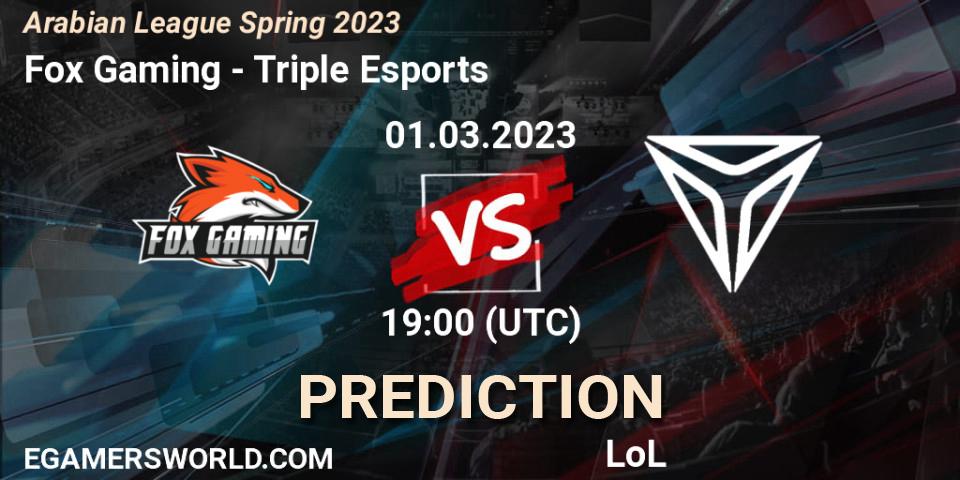 Prognose für das Spiel Fox Gaming VS Triple Esports. 08.02.23. LoL - Arabian League Spring 2023