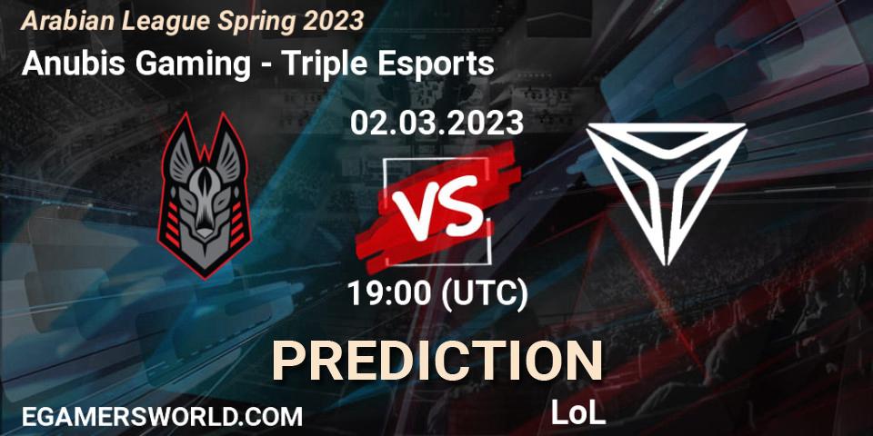 Prognose für das Spiel Anubis Gaming VS Triple Esports. 09.02.23. LoL - Arabian League Spring 2023