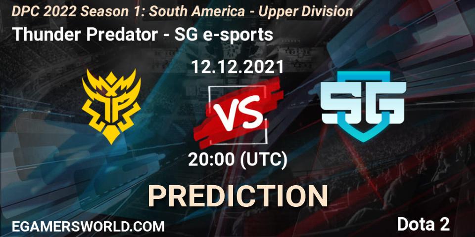 Prognose für das Spiel Thunder Predator VS SG e-sports. 12.12.21. Dota 2 - DPC 2022 Season 1: South America - Upper Division