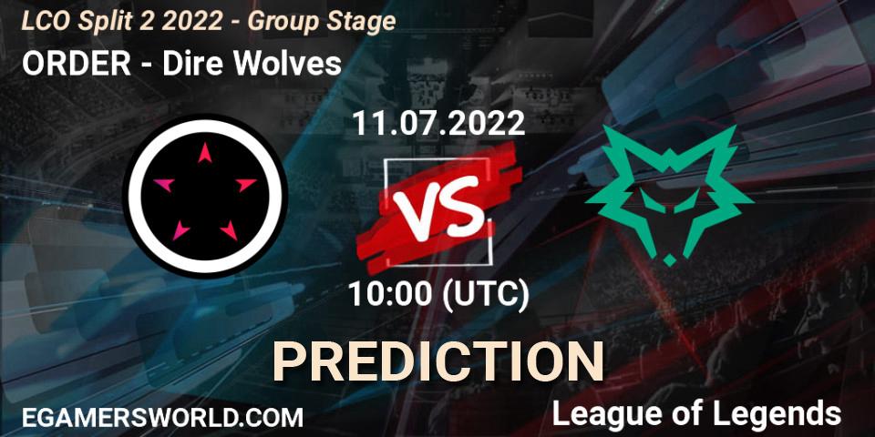 Prognose für das Spiel ORDER VS Dire Wolves. 11.07.22. LoL - LCO Split 2 2022 - Group Stage