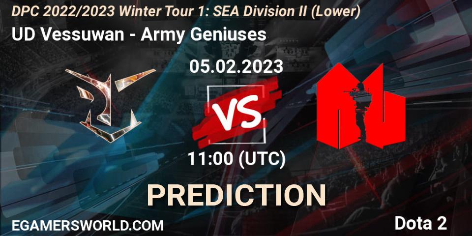 Prognose für das Spiel UD Vessuwan VS Army Geniuses. 05.02.23. Dota 2 - DPC 2022/2023 Winter Tour 1: SEA Division II (Lower)