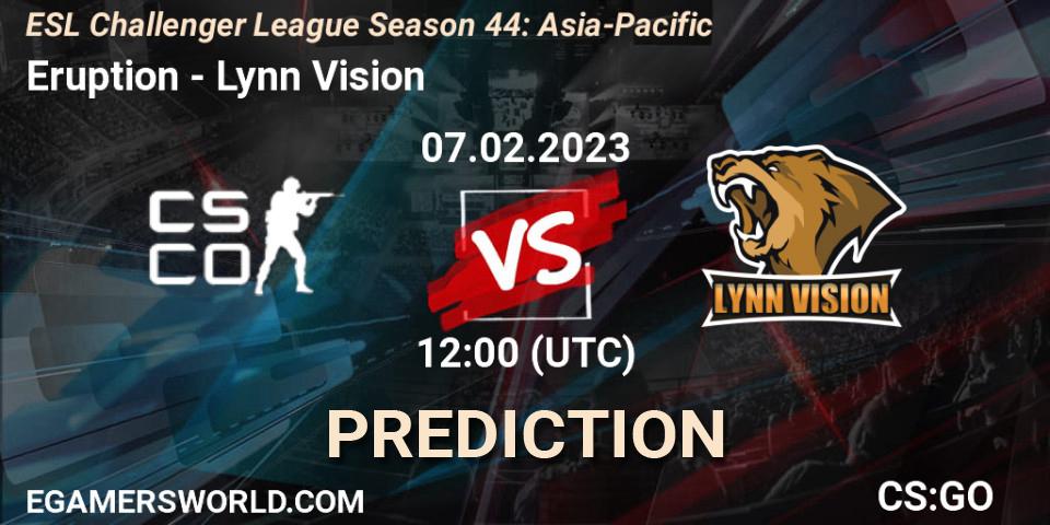 Prognose für das Spiel Eruption VS Lynn Vision. 07.02.23. CS2 (CS:GO) - ESL Challenger League Season 44: Asia-Pacific