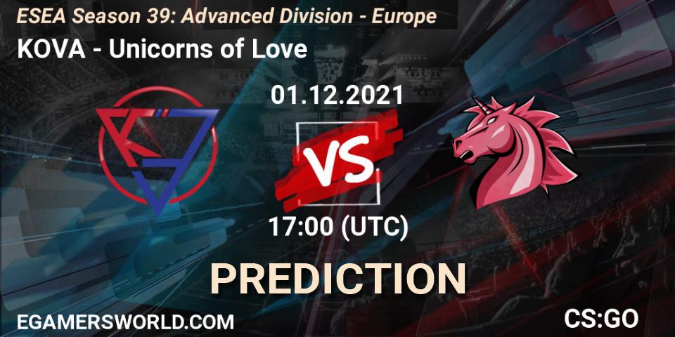 Prognose für das Spiel KOVA VS Unicorns of Love. 01.12.21. CS2 (CS:GO) - ESEA Season 39: Advanced Division - Europe