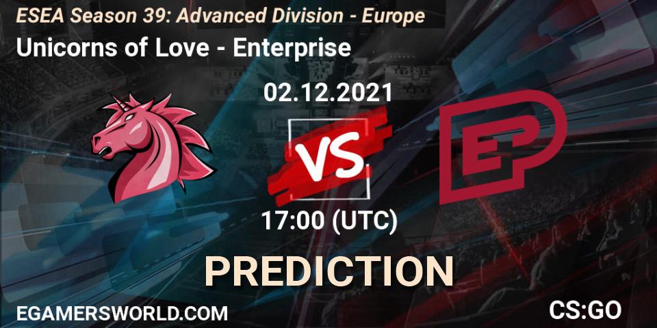 Prognose für das Spiel Unicorns of Love VS Enterprise. 02.12.21. CS2 (CS:GO) - ESEA Season 39: Advanced Division - Europe