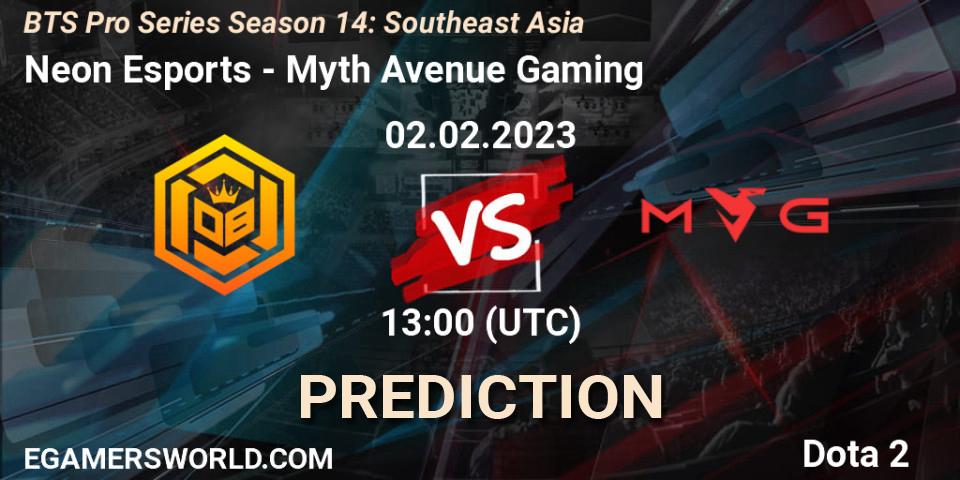 Prognose für das Spiel Neon Esports VS Myth Avenue Gaming. 02.02.23. Dota 2 - BTS Pro Series Season 14: Southeast Asia