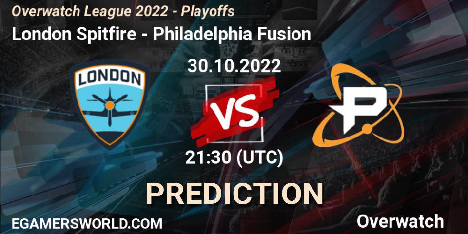 Prognose für das Spiel London Spitfire VS Philadelphia Fusion. 30.10.22. Overwatch - Overwatch League 2022 - Playoffs
