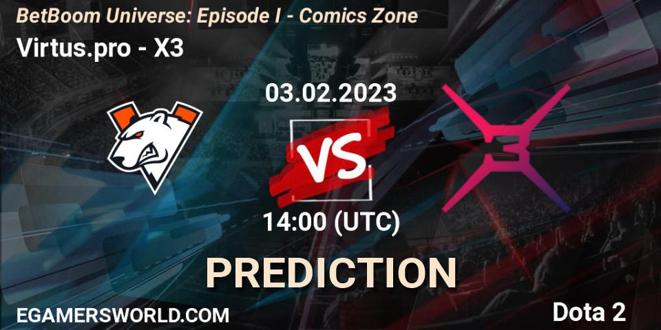 Prognose für das Spiel Virtus.pro VS X3. 03.02.23. Dota 2 - BetBoom Universe: Episode I - Comics Zone