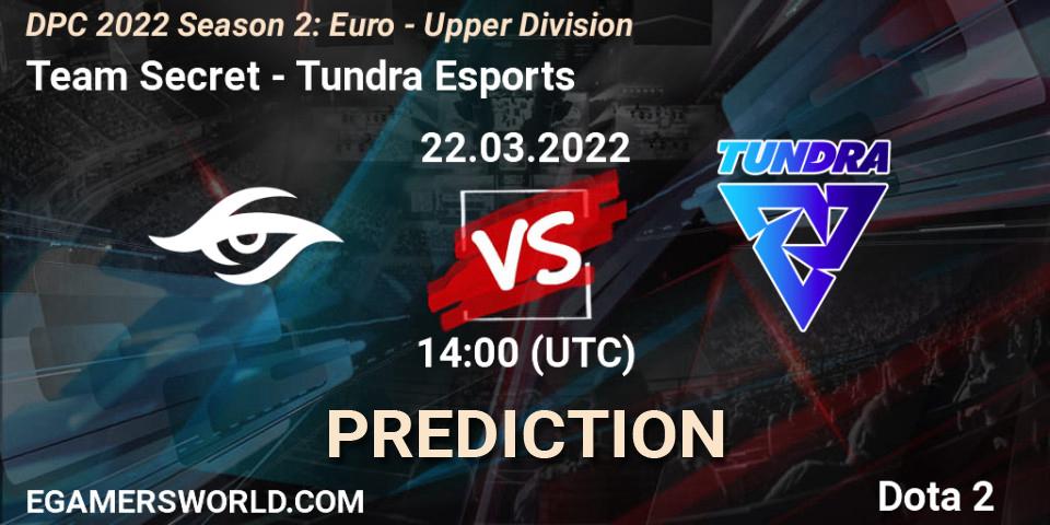 Prognose für das Spiel Team Secret VS Tundra Esports. 22.03.22. Dota 2 - DPC 2021/2022 Tour 2 (Season 2): WEU (Euro) Divison I (Upper) - DreamLeague Season 17
