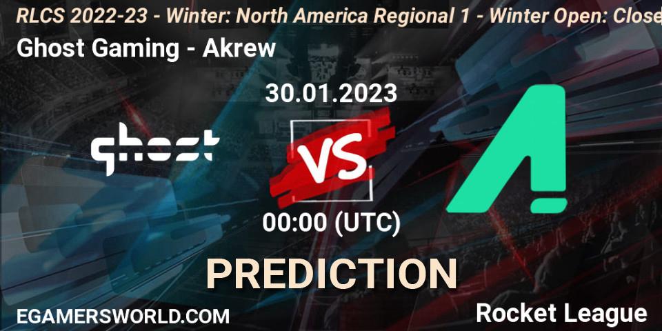 Prognose für das Spiel Ghost Gaming VS Akrew. 30.01.23. Rocket League - RLCS 2022-23 - Winter: North America Regional 1 - Winter Open: Closed Qualifier
