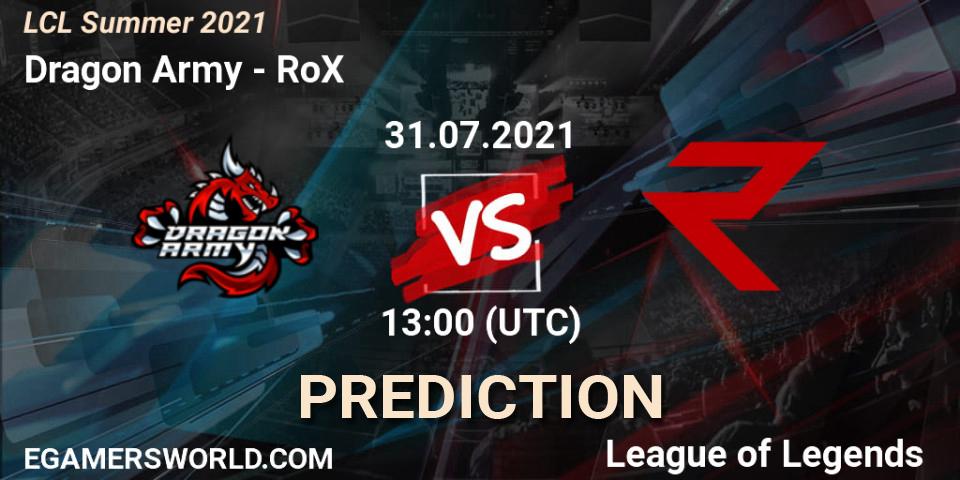 Prognose für das Spiel Dragon Army VS RoX. 31.07.21. LoL - LCL Summer 2021