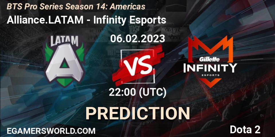 Prognose für das Spiel Alliance.LATAM VS Infinity Esports. 07.02.23. Dota 2 - BTS Pro Series Season 14: Americas