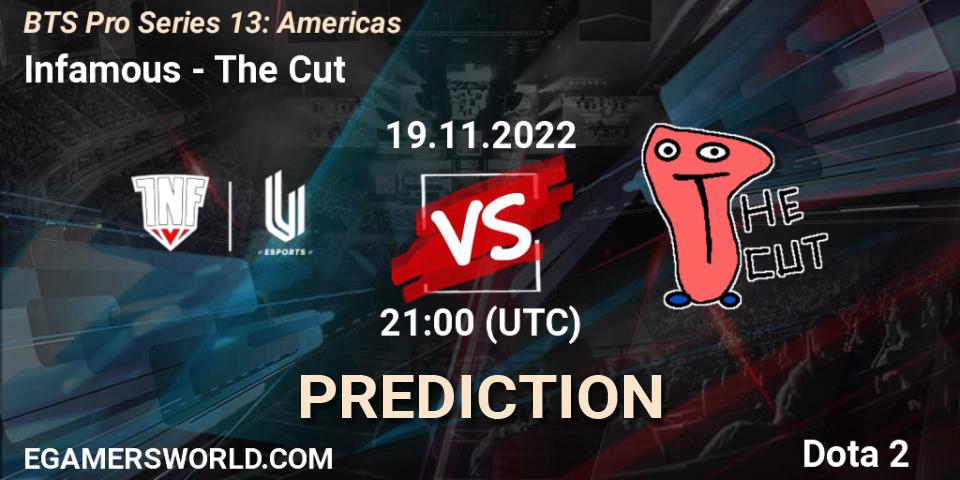 Prognose für das Spiel Infamous VS The Cut. 19.11.22. Dota 2 - BTS Pro Series 13: Americas