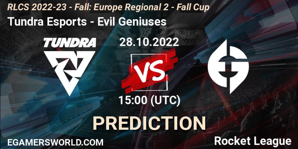 Prognose für das Spiel Tundra Esports VS Evil Geniuses. 28.10.22. Rocket League - RLCS 2022-23 - Fall: Europe Regional 2 - Fall Cup