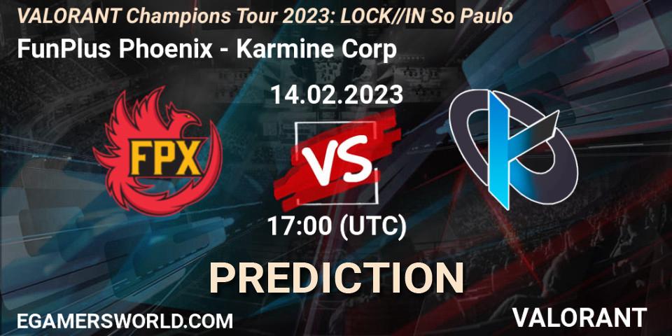 Prognose für das Spiel FunPlus Phoenix VS Karmine Corp. 14.02.23. VALORANT - VALORANT Champions Tour 2023: LOCK//IN São Paulo