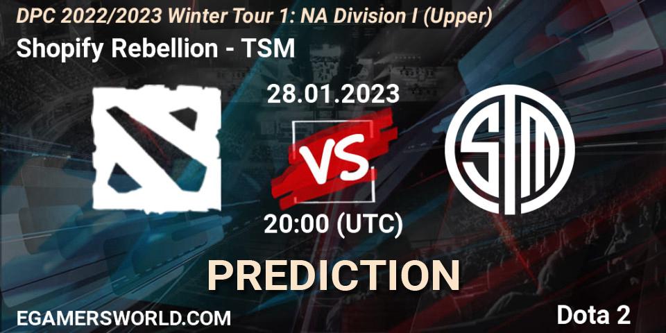 Prognose für das Spiel Shopify Rebellion VS TSM. 28.01.23. Dota 2 - DPC 2022/2023 Winter Tour 1: NA Division I (Upper)
